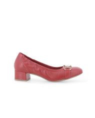 DECOLLETE' MELLUSO DONNA ROSSA IN PELLE CON FIBBIA DORATA E TACCO BASSO N412 ROSSO