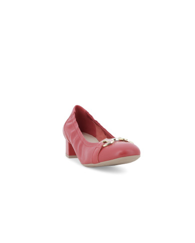 DECOLLETE' MELLUSO DONNA ROSSA IN PELLE CON FIBBIA DORATA E TACCO BASSO N412 ROSSO