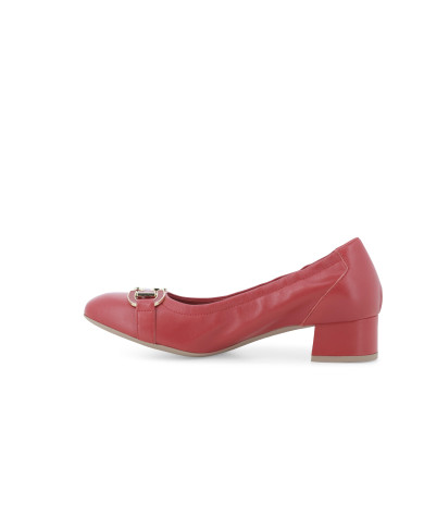 DECOLLETE' MELLUSO DONNA ROSSA IN PELLE CON FIBBIA DORATA E TACCO BASSO N412 ROSSO