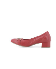 DECOLLETE' MELLUSO DONNA ROSSA IN PELLE CON FIBBIA DORATA E TACCO BASSO N412 ROSSO
