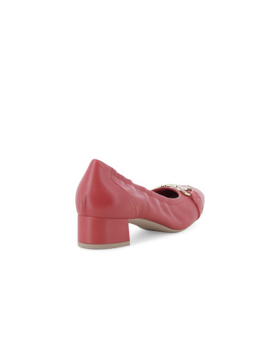 DECOLLETE' MELLUSO DONNA ROSSA IN PELLE CON FIBBIA DORATA E TACCO BASSO N412 ROSSO