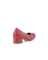DECOLLETE' MELLUSO DONNA ROSSA IN PELLE CON FIBBIA DORATA E TACCO BASSO N412 ROSSO