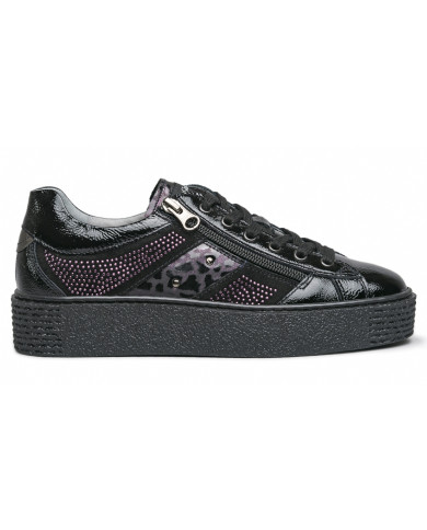 SNEAKERS NERO GIARDINI DONNA IN PELLE CAMOSCIO E VERNICE NERO I013211D/100