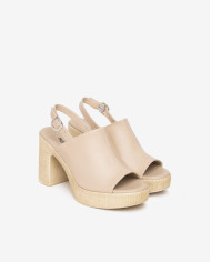 SANDALO CON TACCO NEROGIARDINI DONNA TAMIGI LINO PU.MONOD.MEDA BEIGE TACCO 6CM E617012D