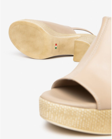 SANDALO CON TACCO NEROGIARDINI DONNA TAMIGI LINO PU.MONOD.MEDA BEIGE TACCO 6CM E617012D