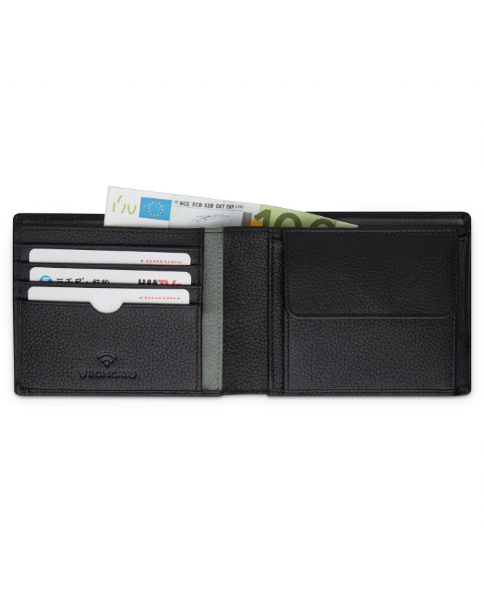 PORTAFOGLIO RONCATO UOMO  ORIZZONTALE CON PORTA MONETE ALASKA NERO 41241101 NERO