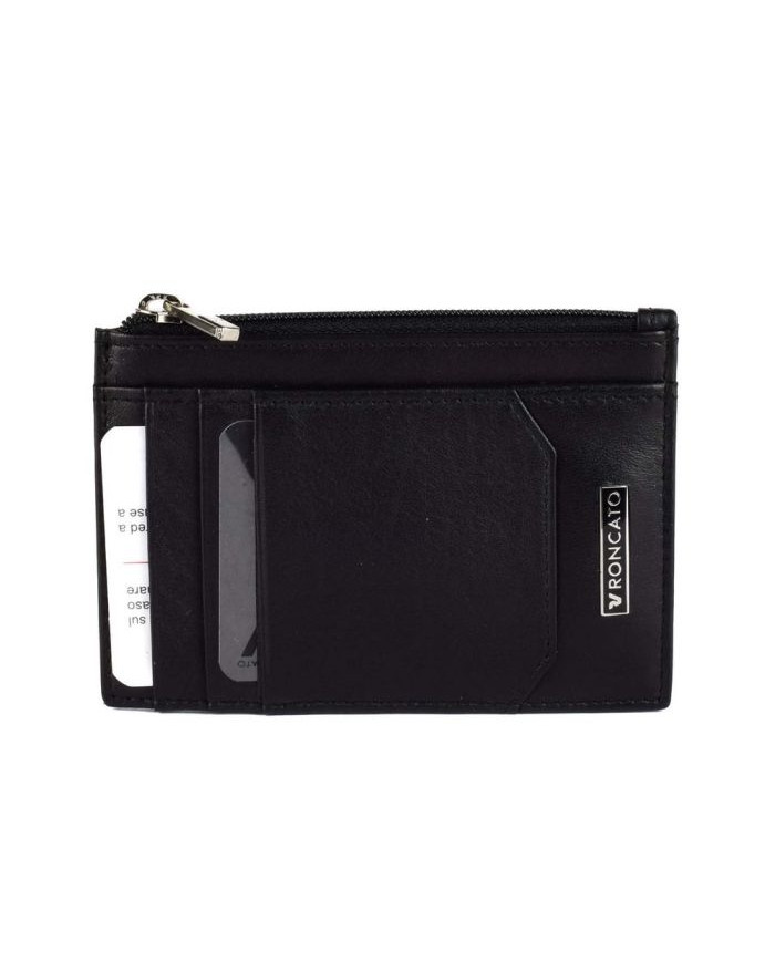 PORTA CARTE DI CREDITO RONCATO UOMO PIATTO CON CERNIERA MANCHESTER NERO 41006501