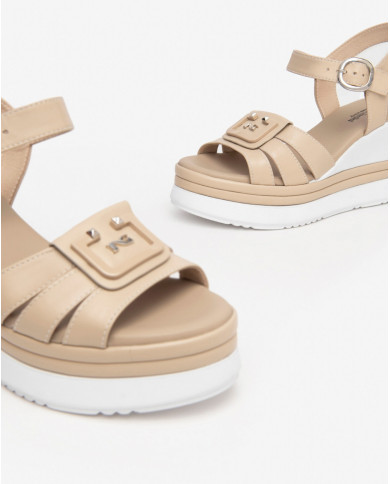 SANDALO CON ZEPPA NEROGIARDINI DONNA LINO PELLE TACCO 8,5CM E410570D/453