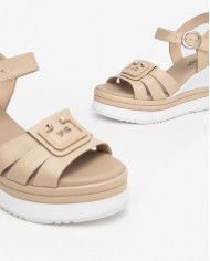 SANDALO CON ZEPPA NEROGIARDINI DONNA LINO PELLE TACCO 8,5CM E410570D/453