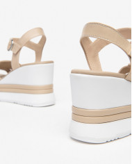 SANDALO CON ZEPPA NEROGIARDINI DONNA LINO PELLE TACCO 8,5CM E410570D/453