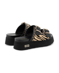 SANDALI CON ZEPPA CULT DONNA JANIS 4306 SANDAL W ZEBRA PR.HAIR LEAT/LEAT. BLK/BEIGE CLW430601 