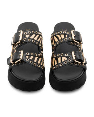 SANDALI CON ZEPPA CULT DONNA JANIS 4306 SANDAL W ZEBRA PR.HAIR LEAT/LEAT. BLK/BEIGE CLW430601 