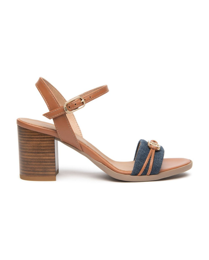 SANDALO CON TACCO NEROGIARDINI DONNA T.TINTO JEANS 9 ARMENIA COGNAC TR AULLA COL.TABACCO TACCO 5,5CM E615880D/214