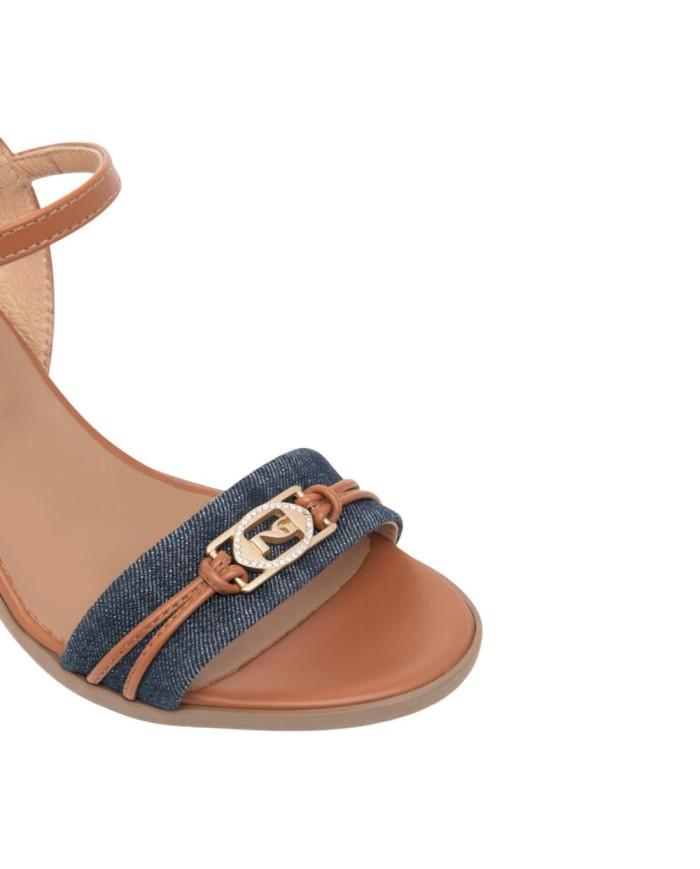 SANDALO CON TACCO NEROGIARDINI DONNA T.TINTO JEANS 9 ARMENIA COGNAC TR AULLA COL.TABACCO TACCO 5,5CM E615880D/214