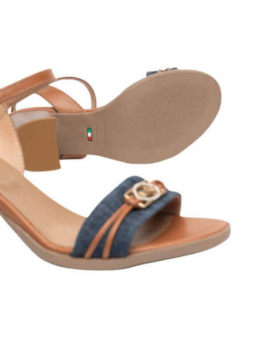 SANDALO CON TACCO NEROGIARDINI DONNA T.TINTO JEANS 9 ARMENIA COGNAC TR AULLA COL.TABACCO TACCO 5,5CM E615880D/214