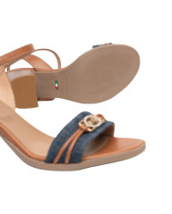 SANDALO CON TACCO NEROGIARDINI DONNA T.TINTO JEANS 9 ARMENIA COGNAC TR AULLA COL.TABACCO TACCO 5,5CM E615880D/214