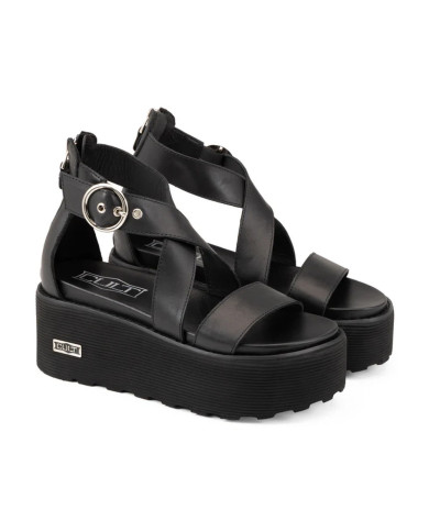 SANDALO CON ZEPPA CULT DONNA NANCY 4747 SANDAL W LEATHER BLACK CLW474700