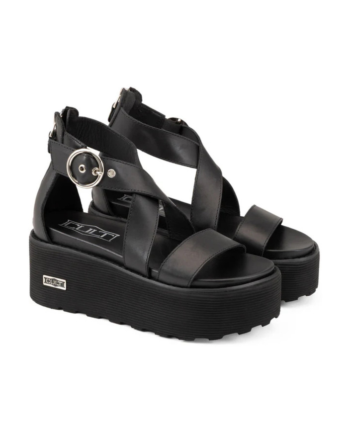 SANDALO CON ZEPPA CULT DONNA NANCY 4747 SANDAL W LEATHER BLACK CLW474700