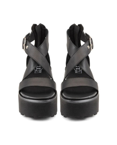 SANDALO CON ZEPPA CULT DONNA NANCY 4747 SANDAL W LEATHER BLACK CLW474700