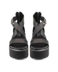 SANDALO CON ZEPPA CULT DONNA NANCY 4747 SANDAL W LEATHER BLACK CLW474700