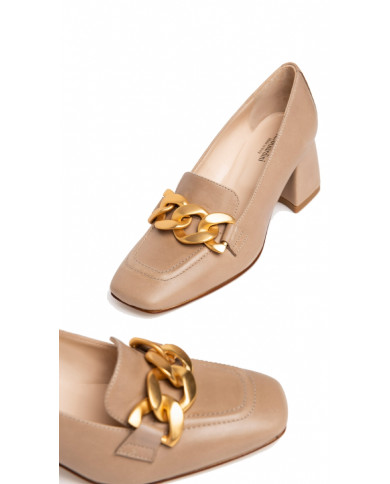 MOCASSINO NEROGIARDINI DONNA BEIGE CON TACCO I205651DE/412