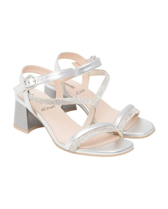 SANDALO CON TACCO NEROGIARDINI DONNA NETTUNO ARGENTO TPU FEN NATURALE