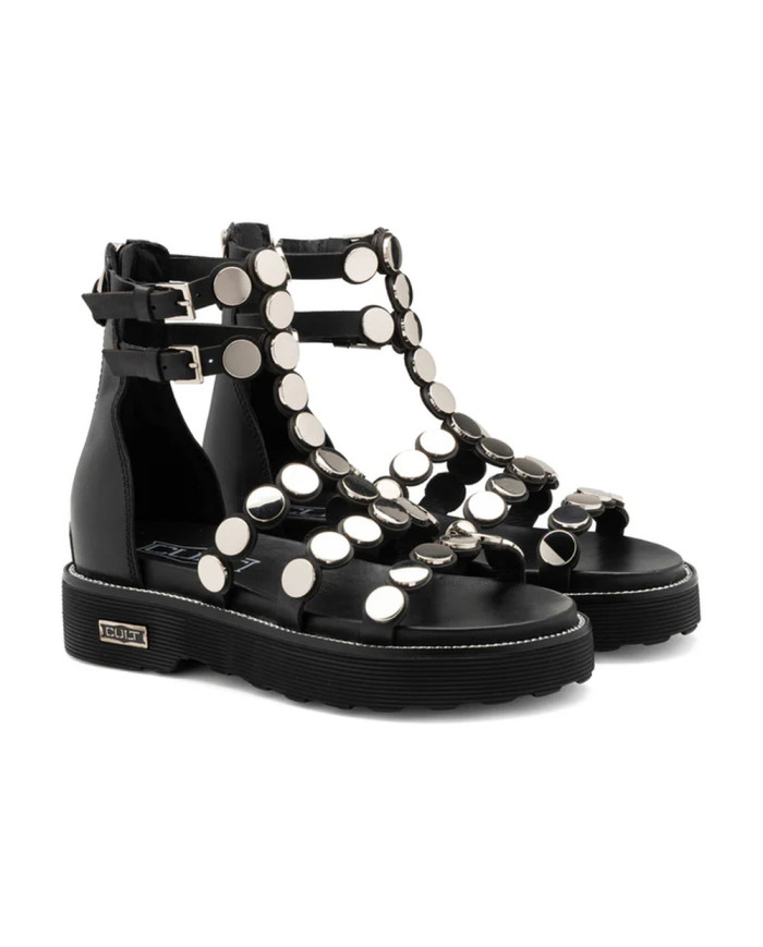 SANDALO CULT DONNA ZIGGY 4771 SANDAL W LEATHER BLACK/STUDS CLW477100