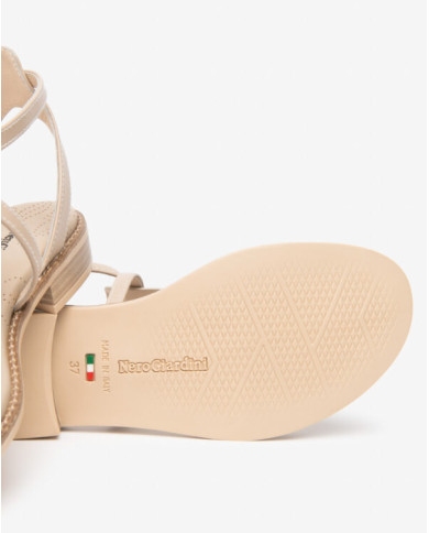 SANDALO CON TACCO NEROGIARDINI DONNA TAMIGI LINO TR BEVAGNA 592 BEIGE E615895D/453