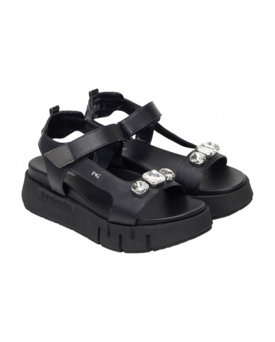 SANDALO CON ZEPPA NEROGIARDINI DONNA TAMIGI NERO T.BRILL ANTRACITE TR VENEZIA 8066 LIGH 4CM  E410707D/100
