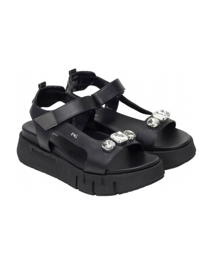SANDALO CON ZEPPA NEROGIARDINI DONNA TAMIGI NERO T.BRILL ANTRACITE TR VENEZIA 8066 LIGH 4CM  E410707D/100