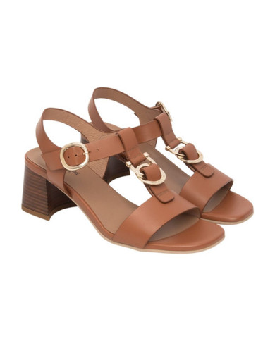 SANDALO CON TACCO NEROGIARDINI DONNA ARMENIA COGNAC TPU LOZZA FEN NATURALE TACCO 5,5CM E615870D/329