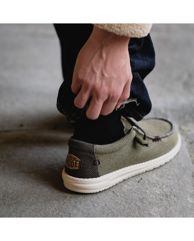 MOCASSINO HEY DUDE UOMO WALLY BRAIDED BURNT OLIVE/DELICIOSO BROWN HD.40003 3CI 