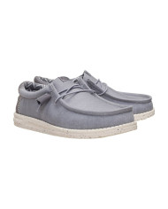 MOCASSINO HEY DUDE UOMO WALLY STRETCH CANVAS FLANNEL GREY/BONE WHITE HD.40700 1XA