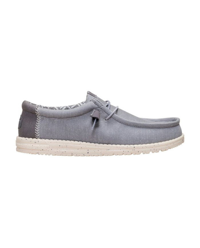 MOCASSINO HEY DUDE UOMO WALLY STRETCH CANVAS FLANNEL GREY/BONE WHITE HD.40700 1XA