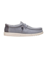 MOCASSINO HEY DUDE UOMO WALLY STRETCH CANVAS FLANNEL GREY/BONE WHITE HD.40700 1XA