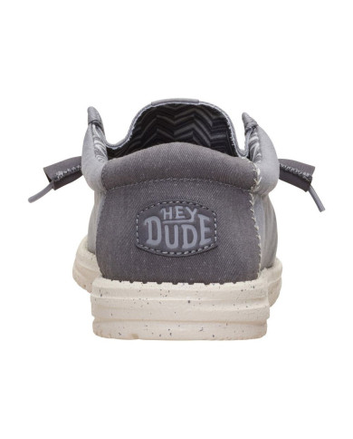 MOCASSINO HEY DUDE UOMO WALLY STRETCH CANVAS FLANNEL GREY/BONE WHITE HD.40700 1XA