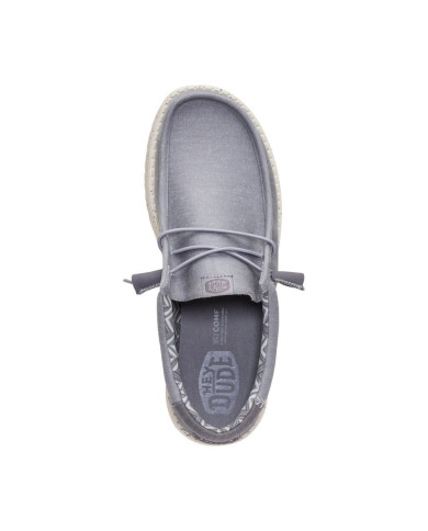 MOCASSINO HEY DUDE UOMO WALLY STRETCH CANVAS FLANNEL GREY/BONE WHITE HD.40700 1XA