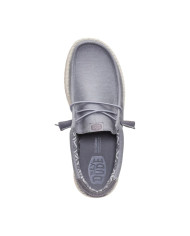 MOCASSINO HEY DUDE UOMO WALLY STRETCH CANVAS FLANNEL GREY/BONE WHITE HD.40700 1XA