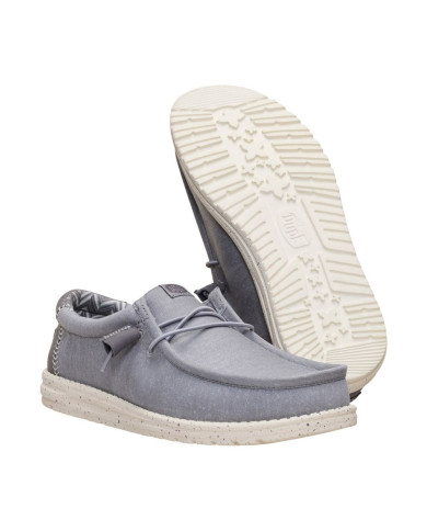 MOCASSINO HEY DUDE UOMO WALLY STRETCH CANVAS FLANNEL GREY/BONE WHITE HD.40700 1XA