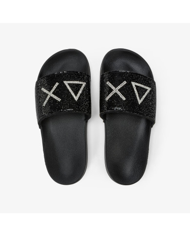 CIABATTE SUN68 DONNA SLIPPERS STRASS LOGO CON STRASS NERO X36211 11