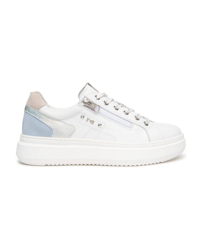 SNEAKERS NEROGIARDINI DONNA CILE BIANCO ZOUK SILVER VELOUR FIORDALISO VELOUR FEMME E615285D/707