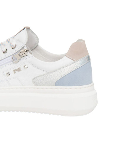 SNEAKERS NEROGIARDINI DONNA CILE BIANCO ZOUK SILVER VELOUR FIORDALISO VELOUR FEMME E615285D/707