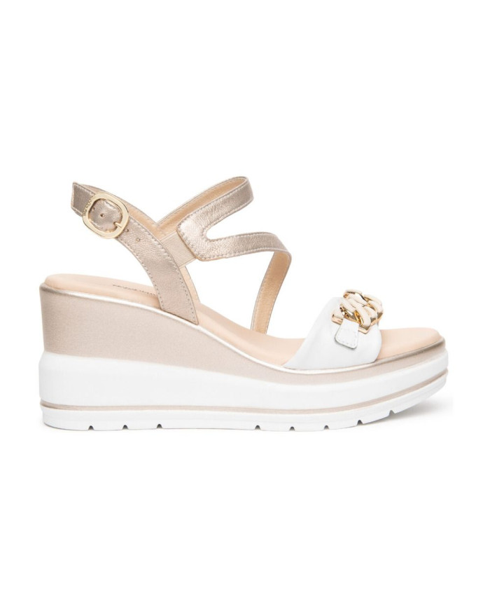 SANDALO CON ZEPPA NEROGIARDINI DONNA LOIRA BIANCO ETOILE SAND SATURN POLI.USSITA E615962D/707