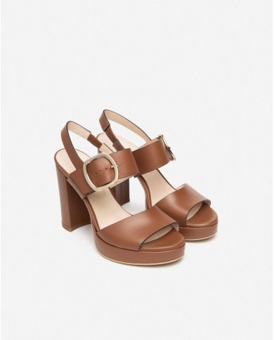 SANDALI CON TACCO NEROGIARDINI DONNA ARMENIA COGNAC BATTIS.TPU LAZISE  PLATO' TACCO 10CM E410360D/329