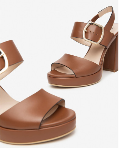 SANDALI CON TACCO NEROGIARDINI DONNA ARMENIA COGNAC BATTIS.TPU LAZISE  PLATO' TACCO 10CM E410360D/329