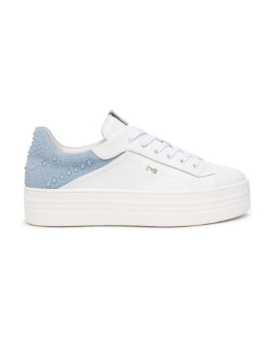 SNEAKERS NEROGIARDINI DONNA CILE BIANCO VELOUR FIORDALISO ETOILE ARGENTO PU.MONOD.CAPRAI E615300D/707