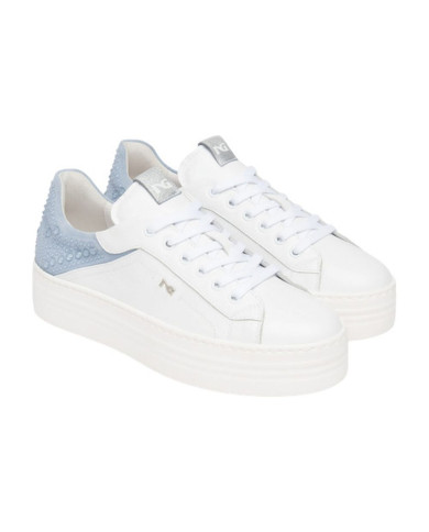 SNEAKERS NEROGIARDINI DONNA CILE BIANCO VELOUR FIORDALISO ETOILE ARGENTO PU.MONOD.CAPRAI E615300D/707