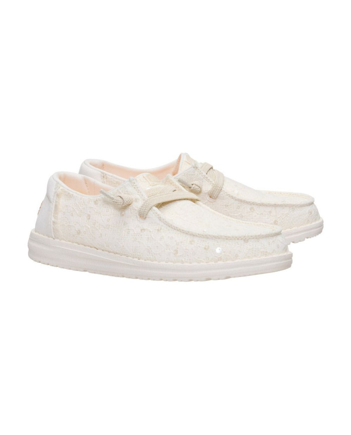MOCASSINO HEY DUDE DONNA WENDY SEQUIN LACE  IVORY HD.45478 105