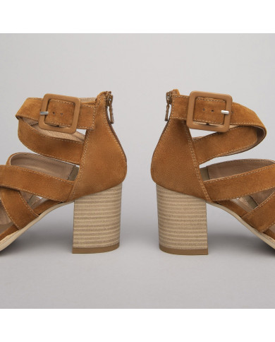 SANDALO CON TACCO NERO GIARDINI DONNA VELOUR tabaccoE012280D/326