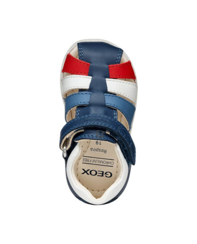 SANDALO GEOX PRIMI PASSI BAMBINO BABY  B S.MACCHIA B. A - NAPPA+GBK  AVIO/WHITE B254VA 08554 C4242